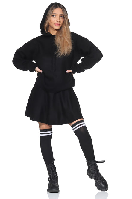 Damen Zweiteiler Set – Plissee Rock & Kapuzenpullover