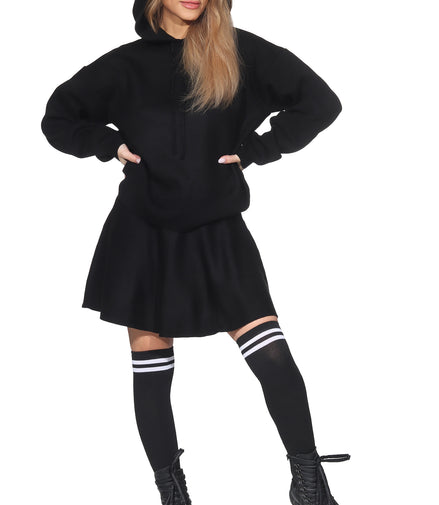 Damen Zweiteiler Set – Plissee Rock & Kapuzenpullover