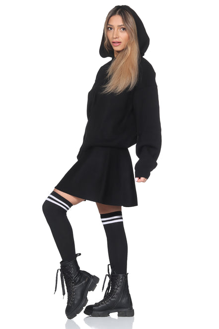 Damen Zweiteiler Set – Plissee Rock & Kapuzenpullover