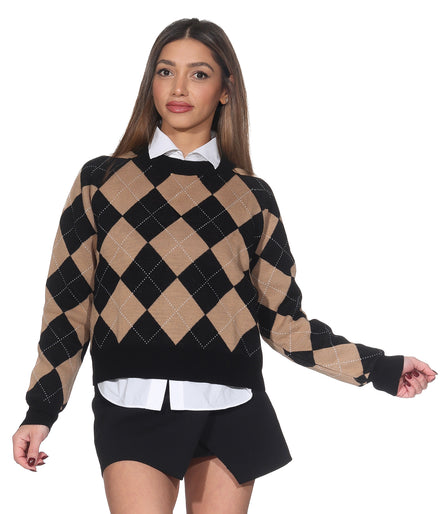Baklava Strickpullover – Schwarz & Camel