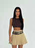 Damen Plissee Minirock mit Gürtel – Beige