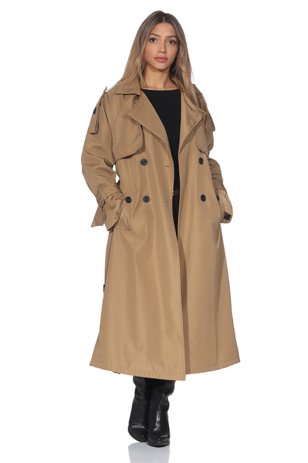 Langer Trenchcoat mit Bindegürtel – Camel