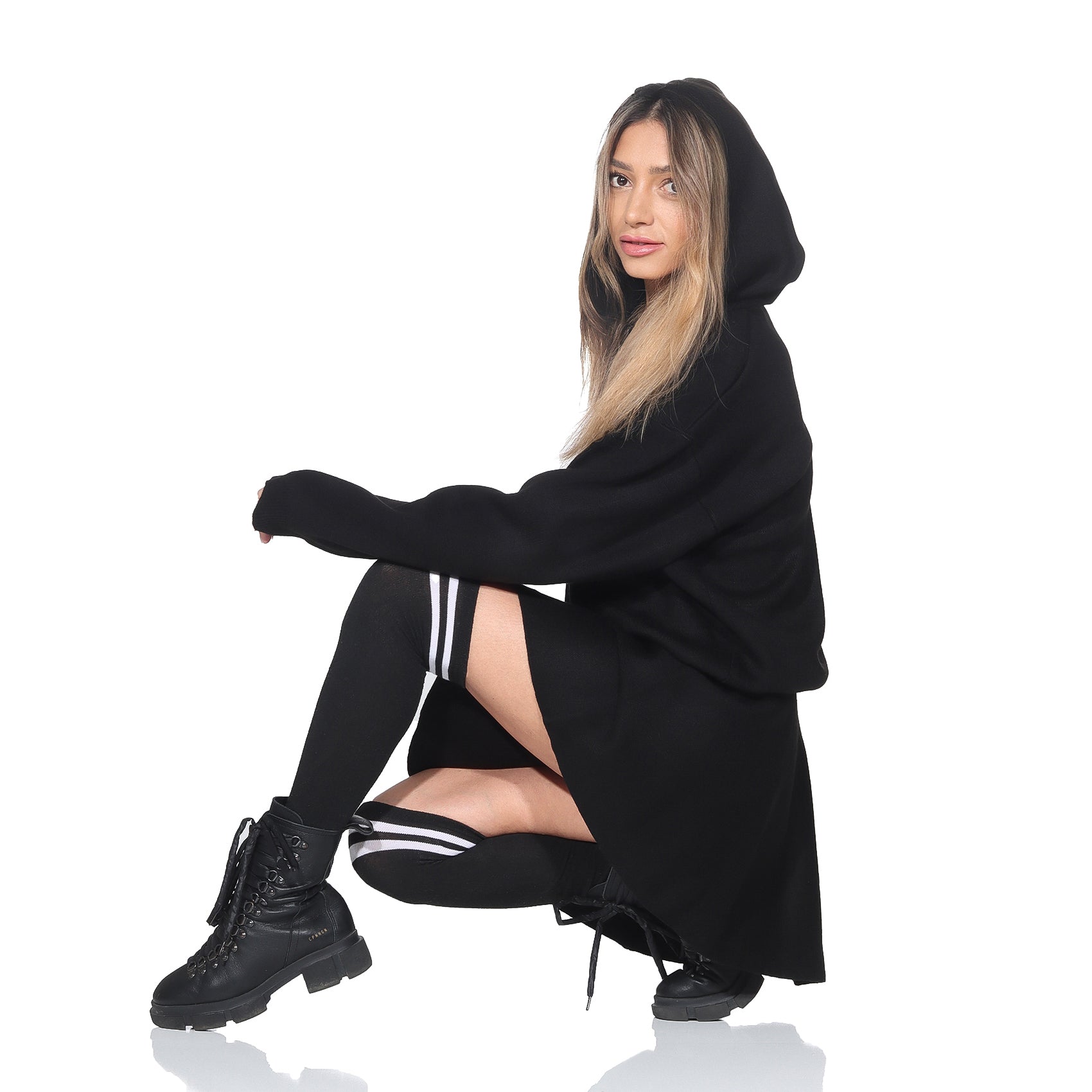 Damen Zweiteiler Set – Plissee Rock & Kapuzenpullover