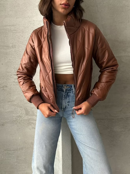 Damen Steppjacke – Braun – 100 % Kunstfaser