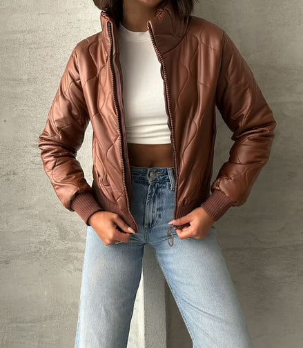 Damen Steppjacke – Braun – 100 % Kunstfaser