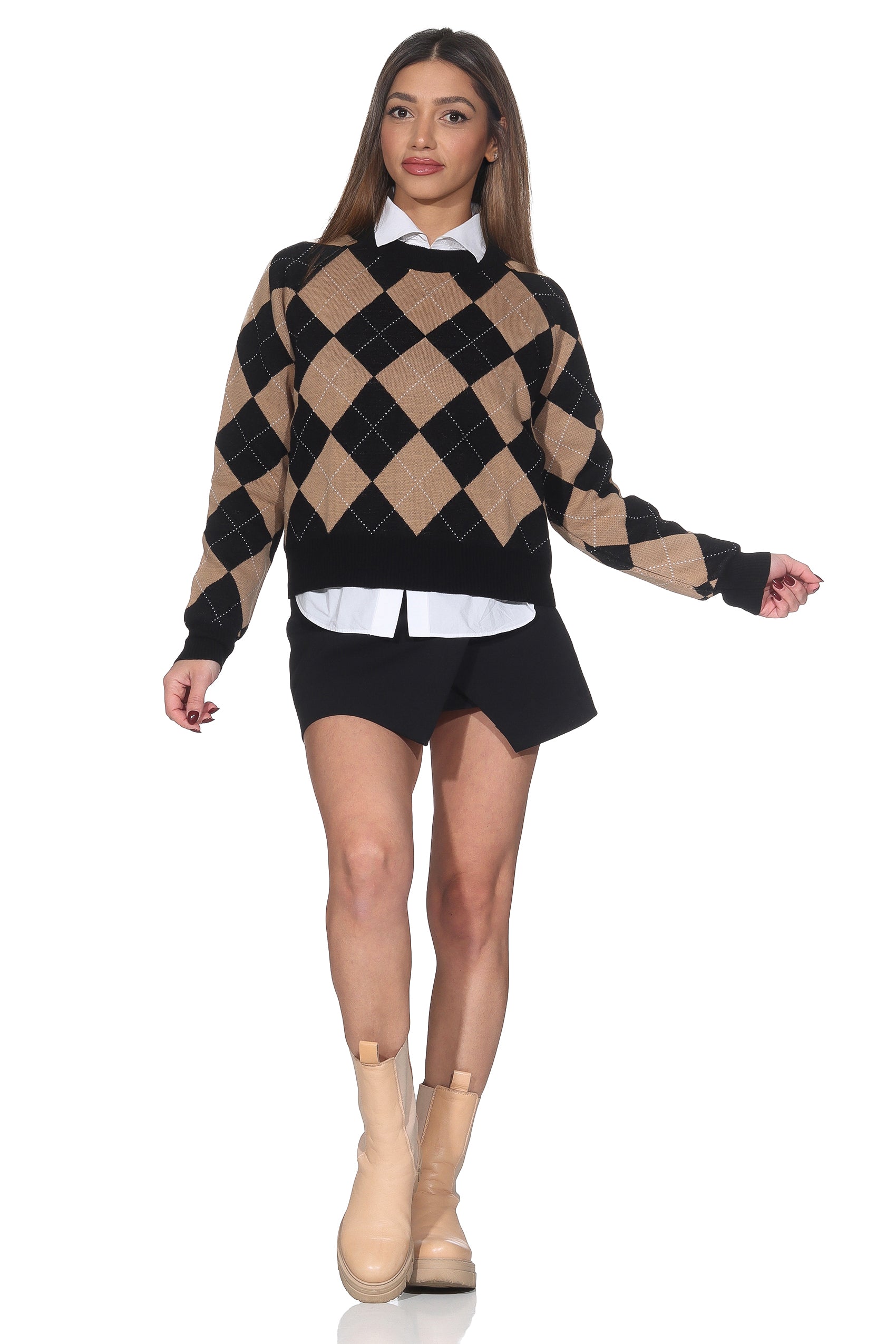 Baklava Strickpullover – Schwarz & Camel