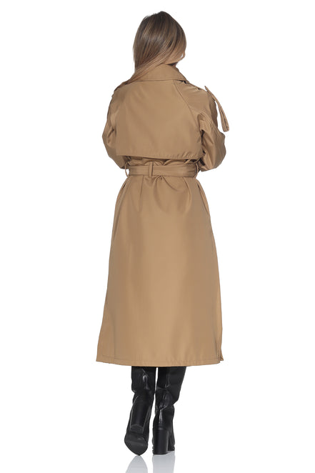 Langer Trenchcoat mit Bindegürtel – Camel