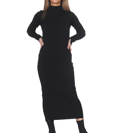 Damen Strick Midikleid mit Cut-Out & Gold-Details – Schwarz